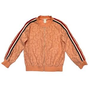 Miley‎ + Molly Peach Retro Lace Track Stripe Semi Sheer Bomber Jacket Size S